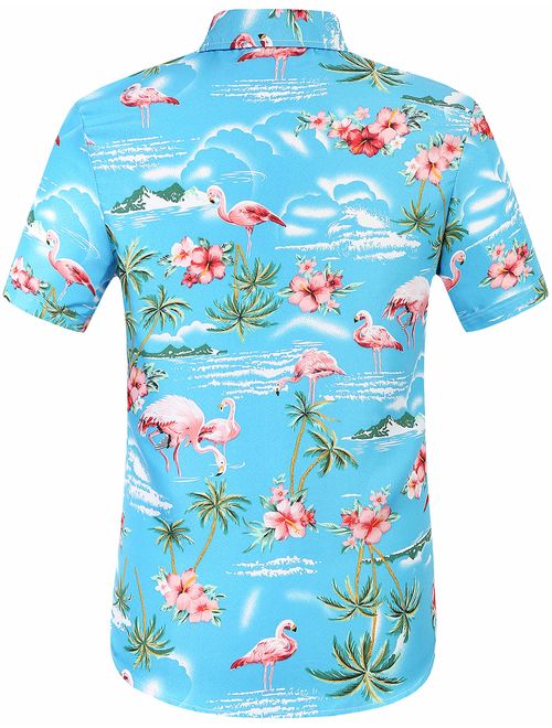 SSLR Men's Printed Casual Button Down Short Sleeve Hawaiian Shirts