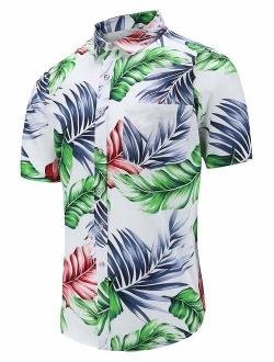Dioufond Men's Pineapple Flower Casual Button Down Short Sleeve Aloha Hawaiian Shirt