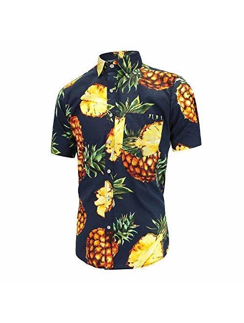Dioufond Men's Pineapple Flower Casual Button Down Short Sleeve Aloha Hawaiian Shirt