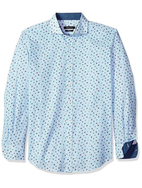 Bugatchi Men's Long Sleeve Shaped Fit Cotton Button Down Shirt