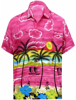 LA LEELA Men's Regular Fit Funky Hawaiian Shirt Short Sleeve Printed Beach Shirt