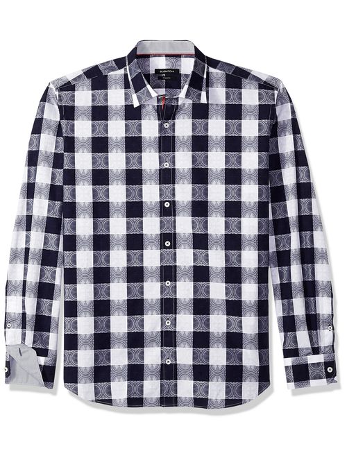 Bugatchi Men's Jacquard Cotton Tapered Fit Point Collar Shirt