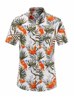 JEETOO Men's Pineapple Floral Short Sleeve Hawaiian Aloha Shirt