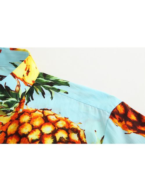 JEETOO Men's Pineapple Floral Short Sleeve Hawaiian Aloha Shirt