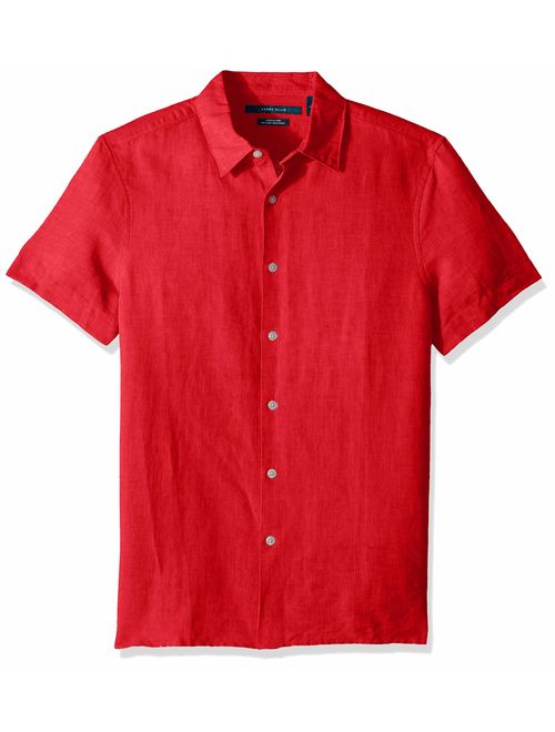 Perry Ellis Men's Short Sleeve Solid Linen Cotton Button-up Shirt