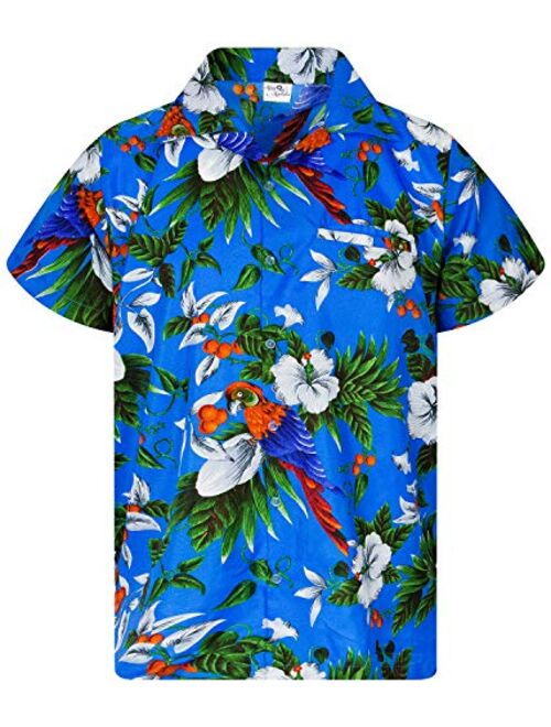 Hawaiian Shirt for Men Funky Casual Button Down Very Loud Shortsleeve Unisex Cherry Parrot