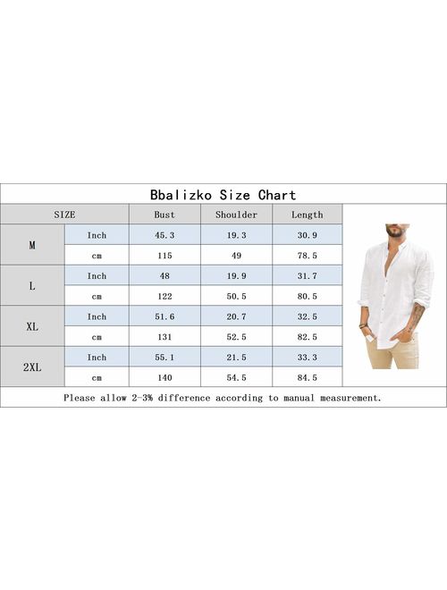Bbalizko Mens Linen Button Up Shirts Long Sleeve Regular Fit Casual Beach Tops