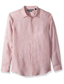 Men's Long Sleeve Solid Linen Button-up Chambray Shirt