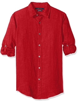 Men's Long Sleeve Solid Linen Button-up Chambray Shirt