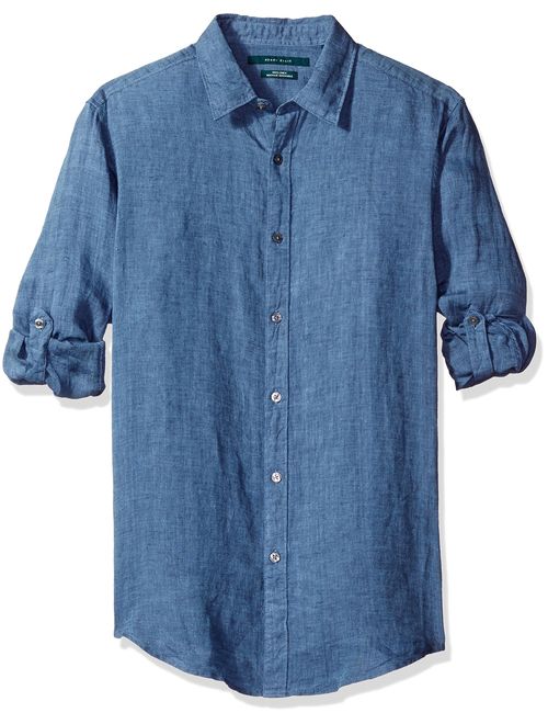 Perry Ellis Men's Long Sleeve Solid Linen Button-up Chambray Shirt