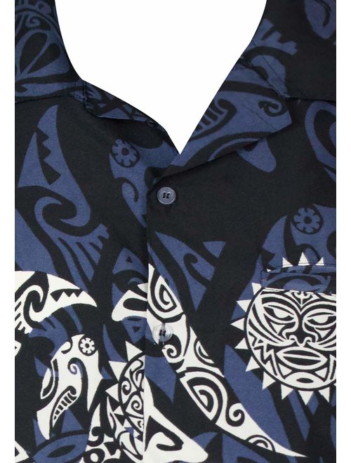 King Kameha Hawaiian Shirt for Men Funky Casual Button Down Very Loud Shortsleeve Unisex Maori Chestprint