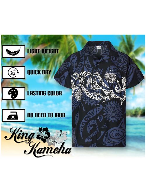 King Kameha Hawaiian Shirt for Men Funky Casual Button Down Very Loud Shortsleeve Unisex Maori Chestprint