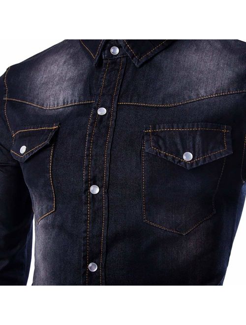 Cloudstyle Mens Relaxed Button Down Casual Denim Shirts Slim Fit Long Sleeve Jean Shirts