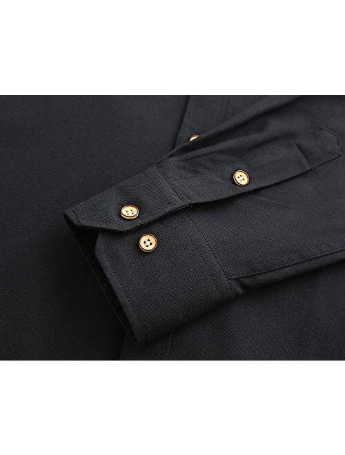 Men's Slim Fit Casual Oxford Dress Shirt Banded Collar Long Sleeve Button Down Shirts with Pocket