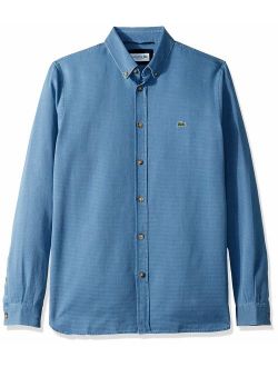 Men's L/S Casual Indigo Textured Cotton Collar Slim Fit Woven