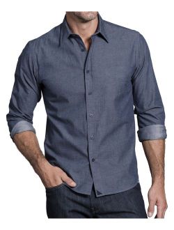 Barbera Untucked Shirt for Men, Selvedge Blue Chambray, 100% Cotton