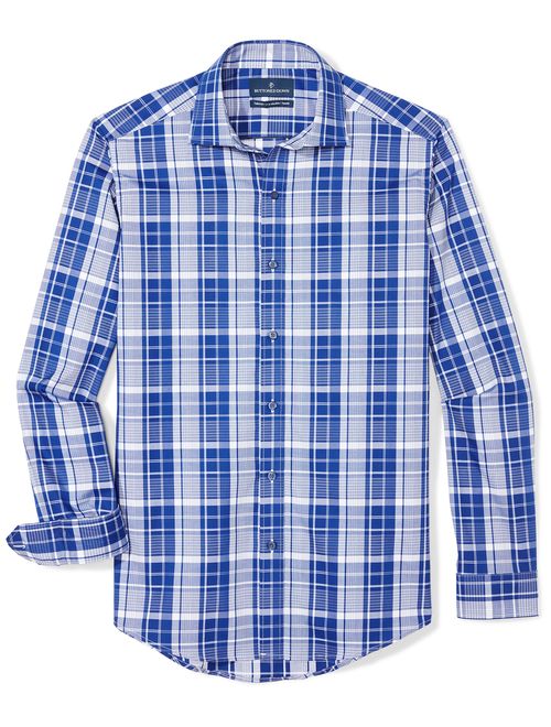 BUTTONED DOWN Men's Tailored Fit Supima Cotton Spread-Collar Dress Casual Shirt, Navy/White Plaid, 16-16.5" Neck 34-35" Sleeve