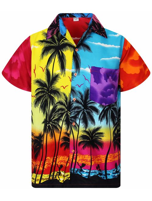 Funky Hawaiian Shirt for Men Short-Sleeve Front-Pocket Hawaiian-Print Every Shirt is a Unique Mix Beachdesigns