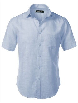 7 Encounter Men's Slim-Fit Linen Short Sleeve Shirt