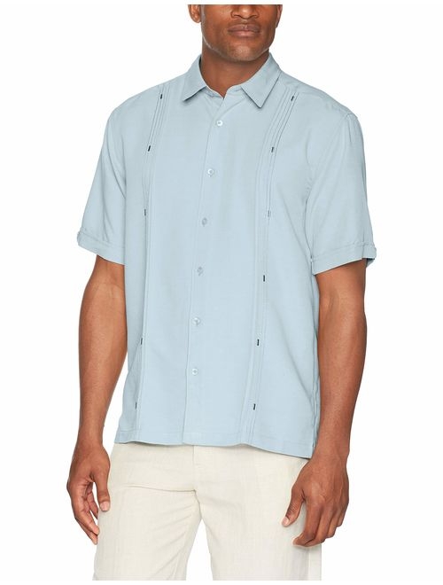 Cubavera Men's Short Sleeve Cuban Camp Shirt with Contrast Insert Panels