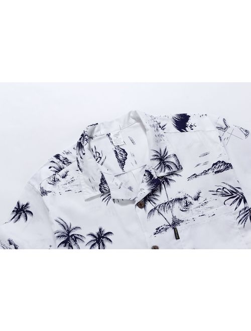 Palm Wave Men's Hawaiian Shirt Aloha Shirt White Map