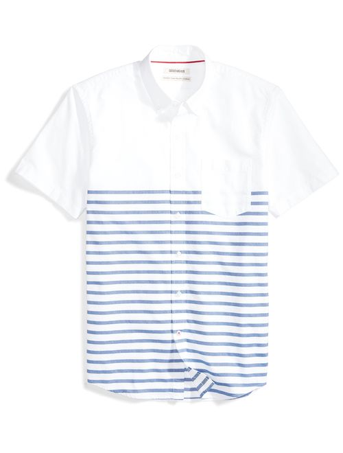 Amazon Brand - Goodthreads Men's Standard-Fit Short-Sleeve Placed-Stripe Pocket Oxford Shirt
