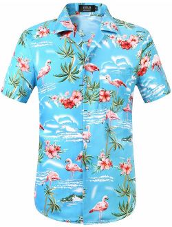 SSLR Men's Flamingo Relaxed Fit Casual Short Sleeve Hawaiian Shirt