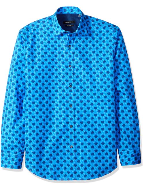 Bugatchi Men's Bubbles Print Shaped Fit Point Collar Shirt