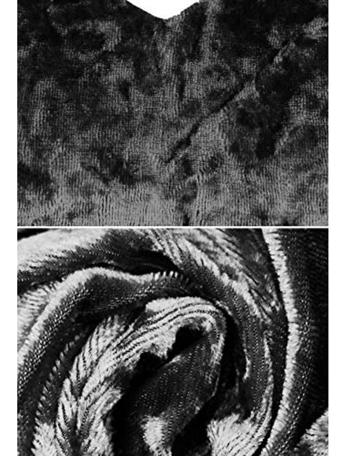 R.Vivimos Women's Velvet Embellished Spaghetti Straps Sexy V Neck Club Party Pleated Swing A Line Skater Dress