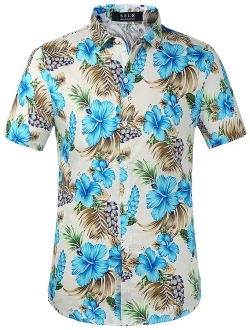 SSLR Men's Floral Casual Button Down Short Sleeve Hawaiian Shirt
