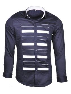 GothikShop Men's Casual Satin Cotton Contrast Slim Fit Button Down Shirt Paisley Long Sleeve Dress Shirt Medium Size