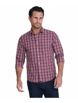 Chevalier - Untucked Shirt for Men Long Sleeve, Wrinkle-Free, Red Navy & White Plaid