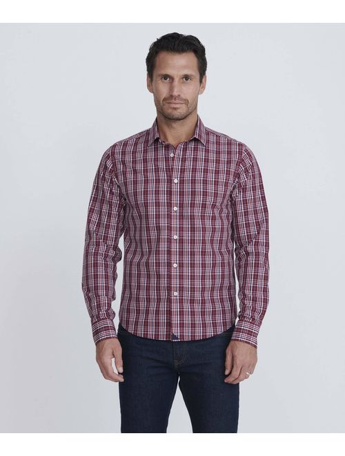 UNTUCKit Chevalier - Untucked Shirt for Men Long Sleeve, Wrinkle-Free, Red Navy & White Plaid