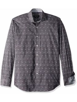 Men's Tailored Fit Charcoal Diamond Long Sleeve Shirt