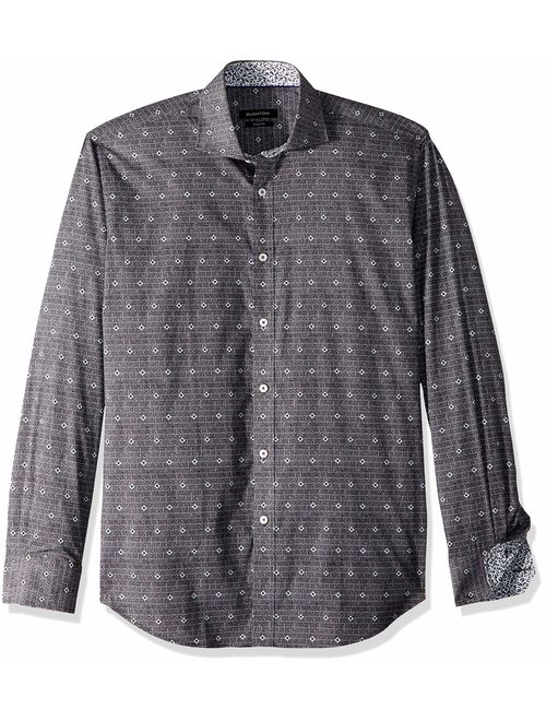 Bugatchi Men's Tailored Fit Charcoal Diamond Long Sleeve Shirt