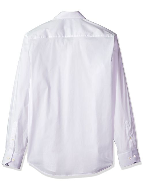 Bugatchi Men's Tailored Fit Solid White Embroidered Long Sleeve Woven