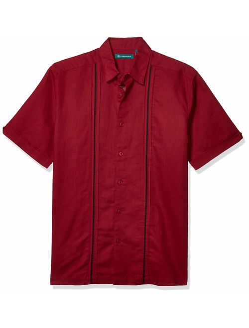 Cubavera Men's Linen Blend Pickstich Insert Panel Shirt