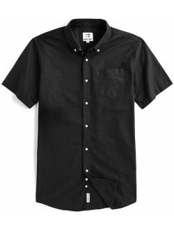 Men's Short Sleeve Oxford Button Down Casual Shirt, Black, X-Large