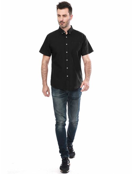 Men's Short Sleeve Oxford Button Down Casual Shirt, Black, X-Large