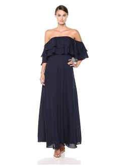 Women's Ruffle Overlay Off-The-Shoulder Gown