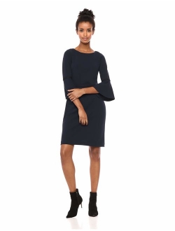 Women's Scuba Crepe Bell Sleeve Dress with Gold Piping