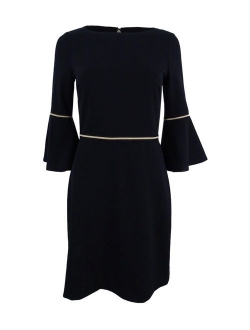 Women's Scuba Crepe Bell Sleeve Dress with Gold Piping