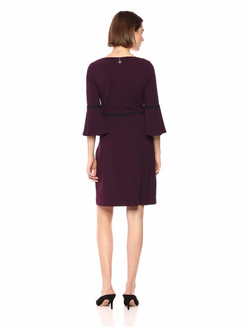 Tommy Hilfiger Women's Scuba Crepe Bell Sleeve Dress with Gold Piping
