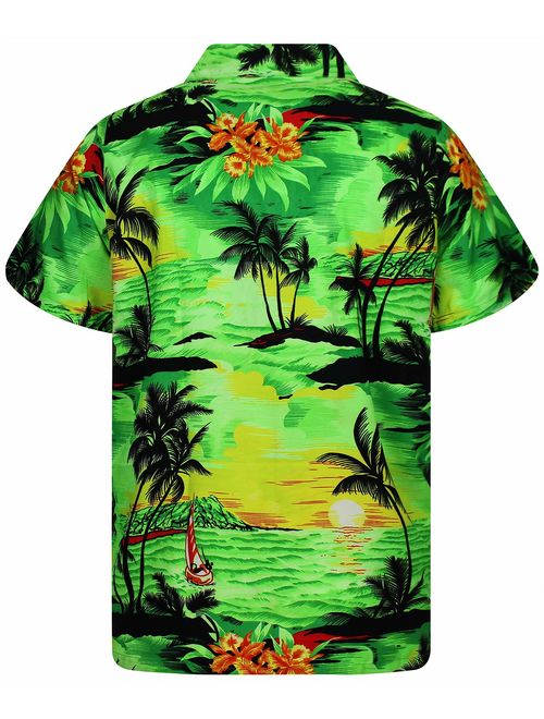 V.H.O Funky Hawaiian Shirt for Men Shortsleeve Front-Pocket Casual Button Down Surf