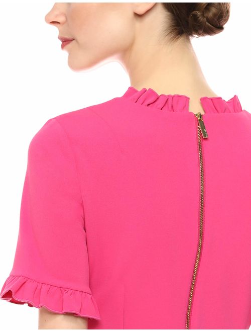 Calvin Klein Women's Short Sleeve V Neck Sheath with Ruffle Detail Dress