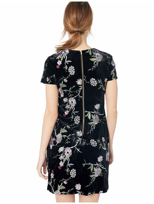 Calvin Klein Women's Petite Short Sleeve Velvet Embroidered Shift Dress