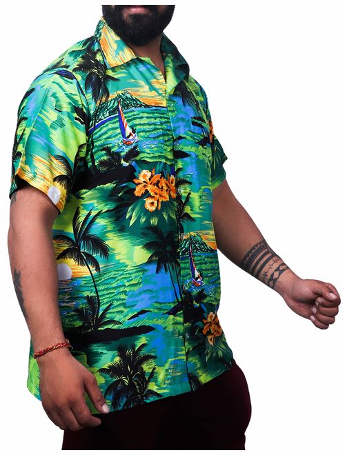 Virgin Crafts Hawaiian Shirt for Mens Short Sleeve Small Palm Print Casual Fashion Beach Shirt