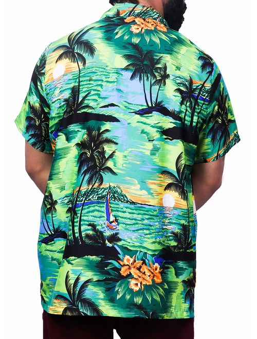 Virgin Crafts Hawaiian Shirt for Mens Short Sleeve Small Palm Print Casual Fashion Beach Shirt 