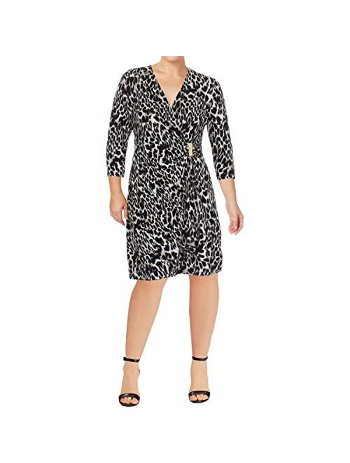Calvin Klein Women's Plus Size 3/4 Sleeve Faux Wrap Dress