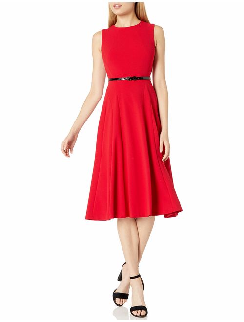 Tommy Hilfiger Women's Sleeveless Belted Midi Fit and Flare
